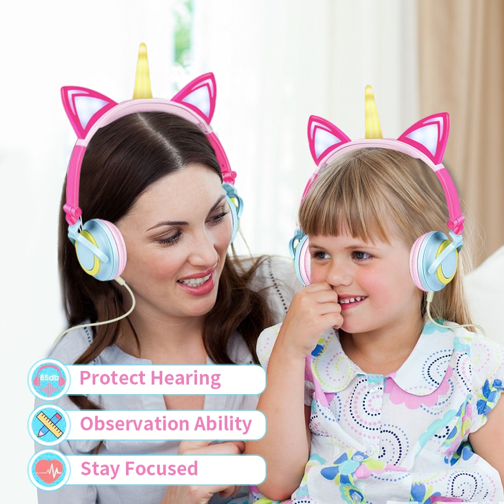 Casque licorne Original, casque d'écoute pliable avec clignotant pour enfants casque de musique filaire, casque de jeu pour oreilles de chat, pour enfants