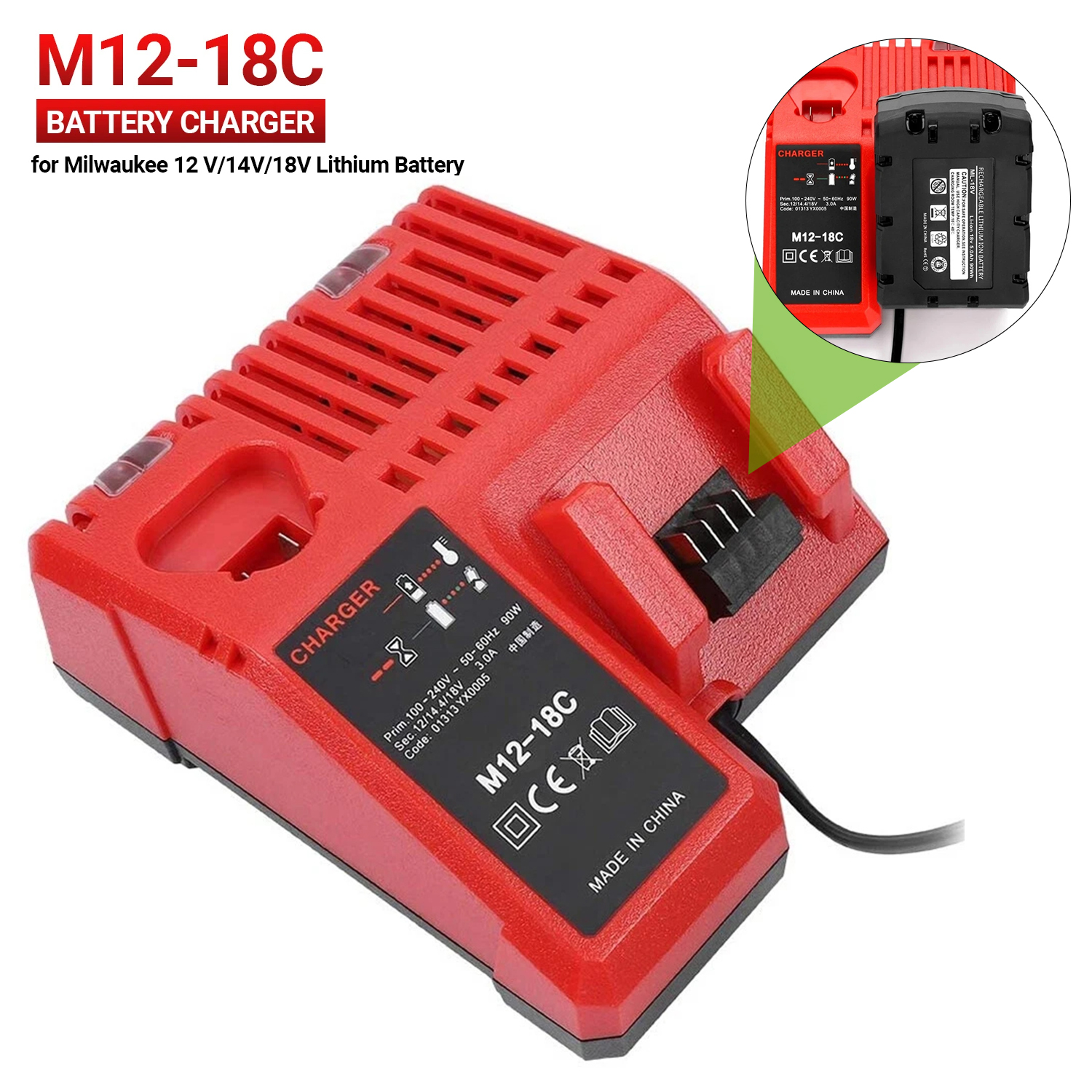 Zamienna ładowarka akumulatorów M12-18C robić Milwaukee 12 V 14,4 V 18 V 48-11-1815/1828/1840 Akumulatory litowe robić elektronarzędzi