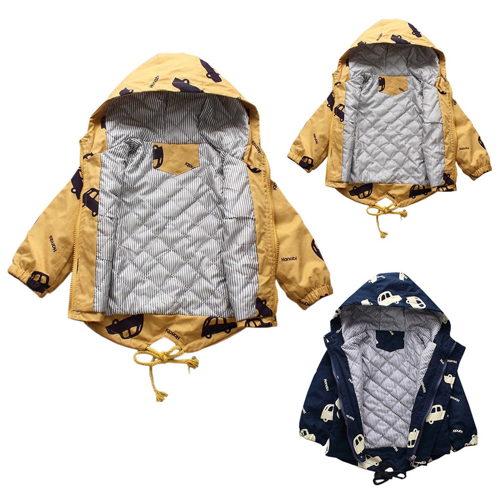 Baby Girls Jacket 2019Winter Jacket For Girl Coat Toddler Hooded thicken car print Windproof Boy Jacket Children ClothesL5010916