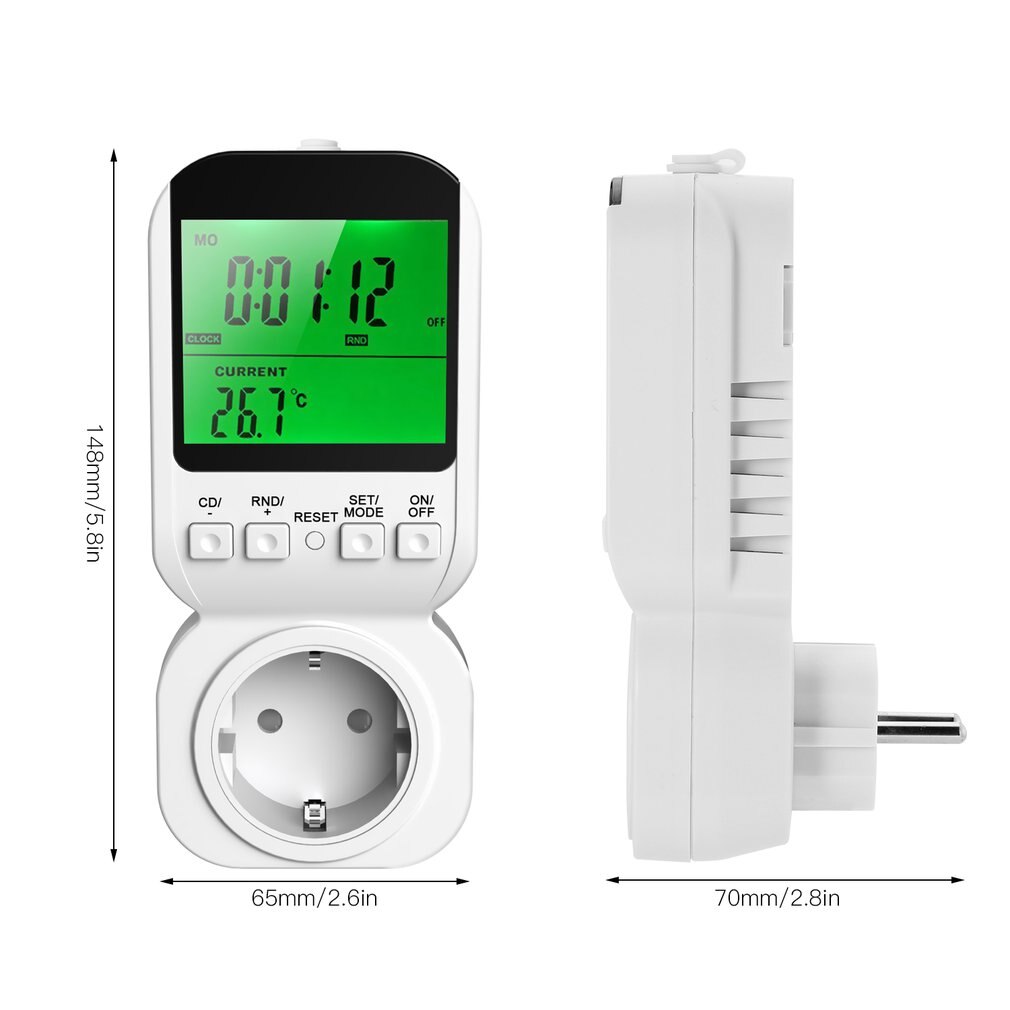 Multi-function LCD Display Thermostat Timer Switch Socket with Sensor Probe Digital Clock Adjustable 12/24 Hour Energy-saving