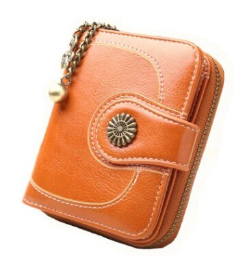 Vintage Button Phone Purses Women Wallet Female Purse Leather Brand Retro Ladies Long Zipper Woman Wallet Card Clutch: short orange red