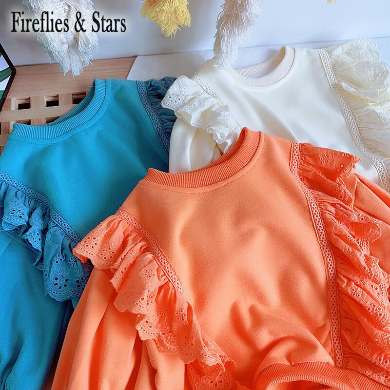 Forår efterår piger sweatshirt baby t-shirts børn pullover til børn tøj ruched hollow out 2 to 7 år
