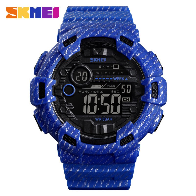 Sport Horloge Mannen Wekker 5BAR Waterdicht Week 12/24 Uur Display Herenhorloges Denim Mannelijke Digitale Horloge Relogio Masculino: Blue