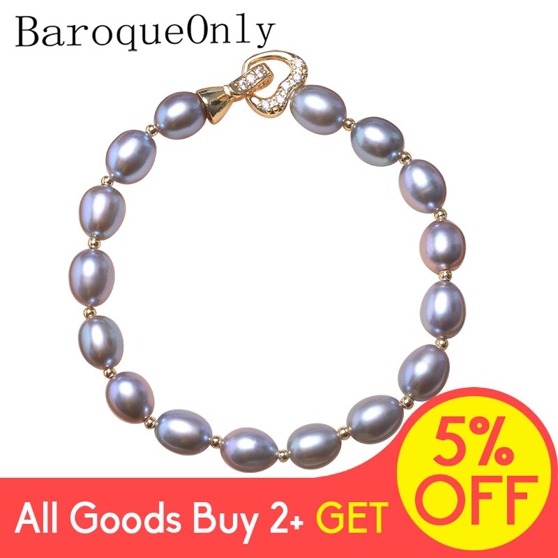 BaroqueOnly hart sluiting Natuurlijke parel armband parel ketting ovale parel rose gold sluiting meerdere size grijs HQE