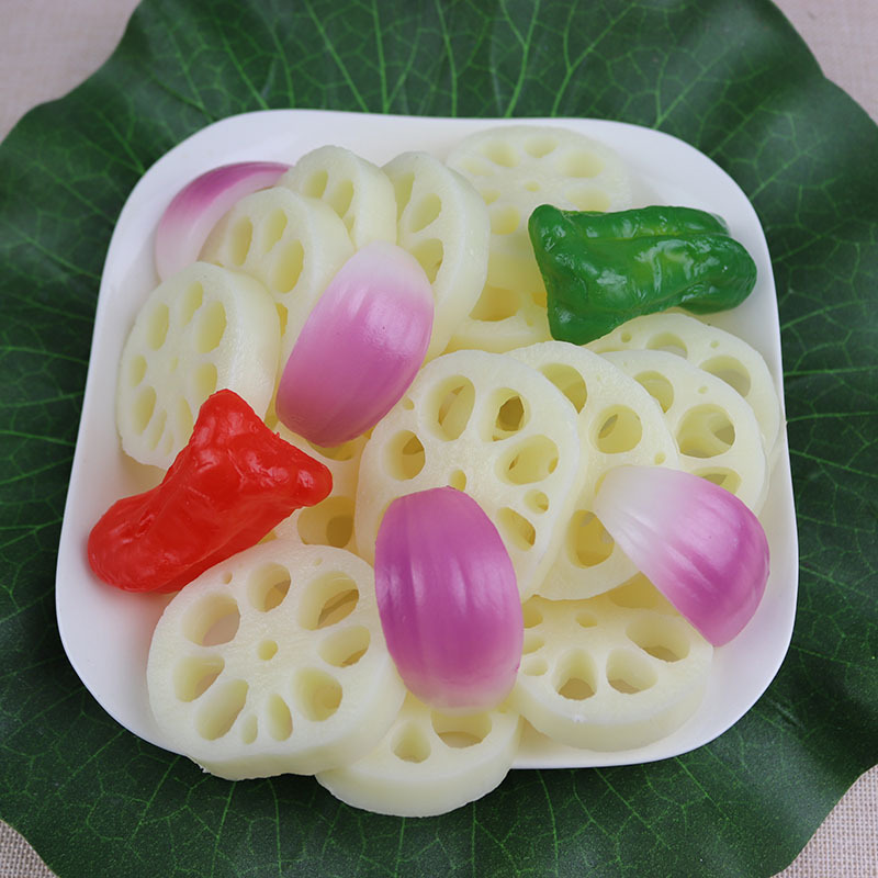 Kunstige fødevarer og grøntsager simulering lotus rod stykke, vegetabilsk lotus rod model gryde fad dekoration rekvisitter
