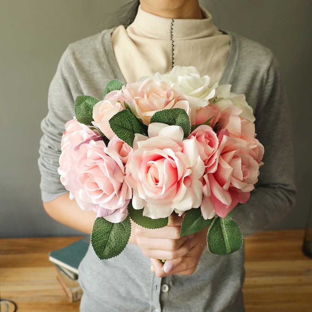 Øko rose bundt bryllup buket fest hjem dekoration falsk blomst juledekoration kunstige blomster plantas væg