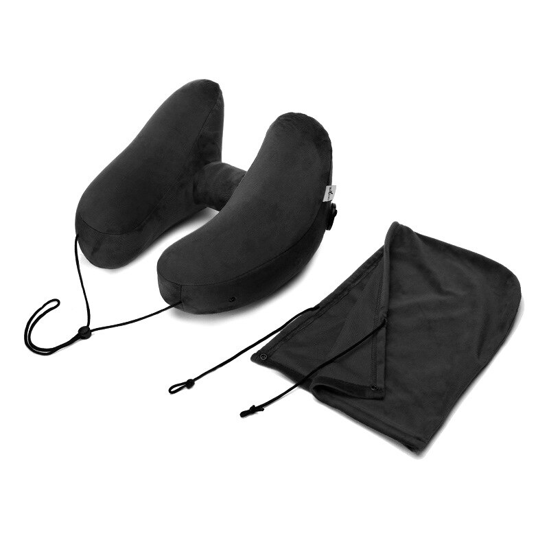 Russian Warehouse H Shape Inflatable Travel Pillow Air Cushion Folding Lightweight Nap Neck Pillow Car Airplane Sleeping Cushion: Black Pillow hat