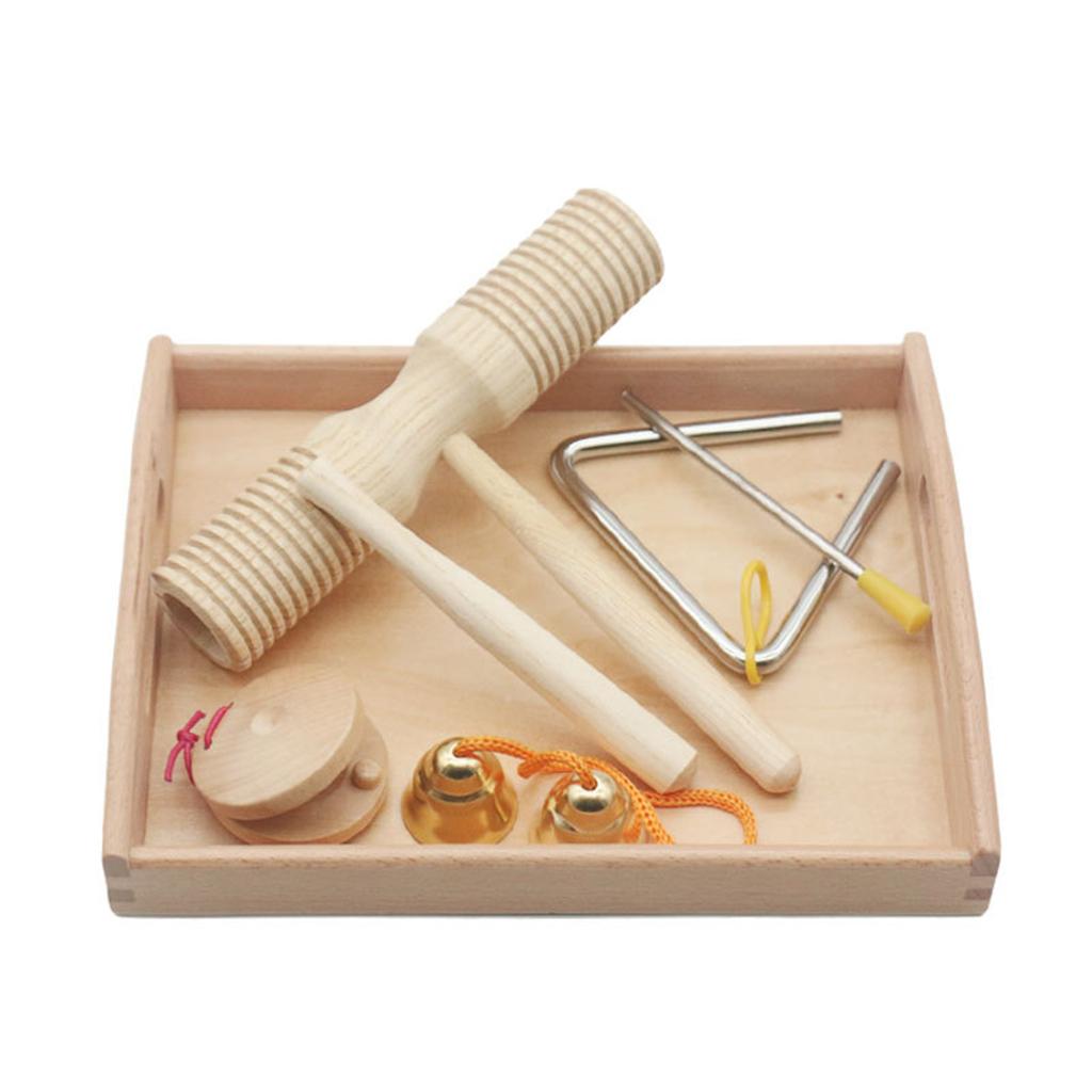 Wooden Percussion Instruments Triangle Bell Baby Learning Teaching Toys Play