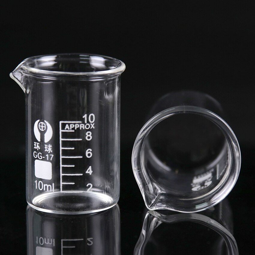 1 matraz transparente de vaso de precipitado de 10ml de capacidad, vaso bajo para estudiantes de escuela, material de medición de laboratorio químico