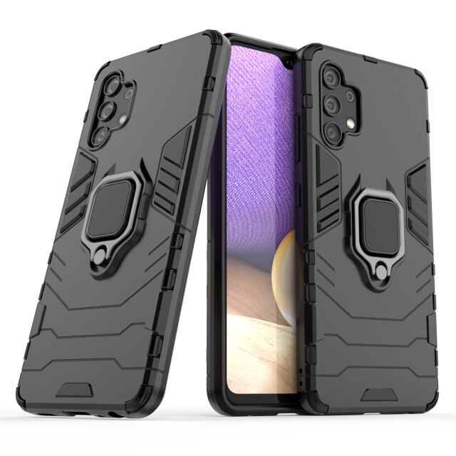 Soporte de Metal a prueba de golpes para Galaxy A32, 5G, armadura de anillo para Samsung Galaxy A32 4G SM-A325F Couqe: For Galaxy A32 5G / Black