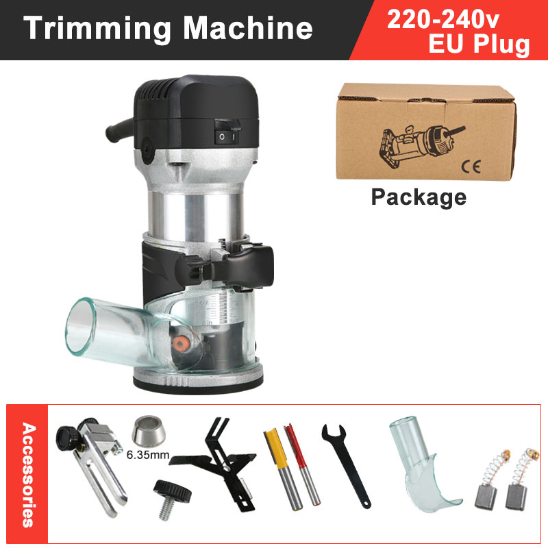 Electric Wood Trimmer Woodworking Machine &amp; 15 PC Wood Milling Cutter for Wood Router Home Diy Milling Machine 6.35 &amp; 8 mm Chuck