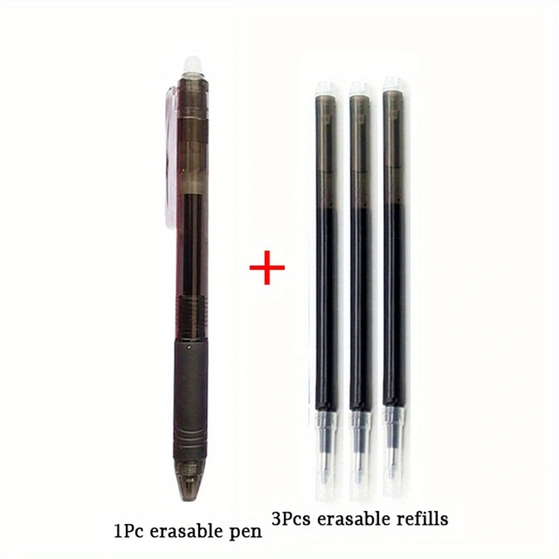 4pcs/set 0.7mm Magic Erasable Gel Pen Set 8 Colors Erasable Refill Rod Gel Ink Stationery Retractable Pens Washable Handle Rods: black