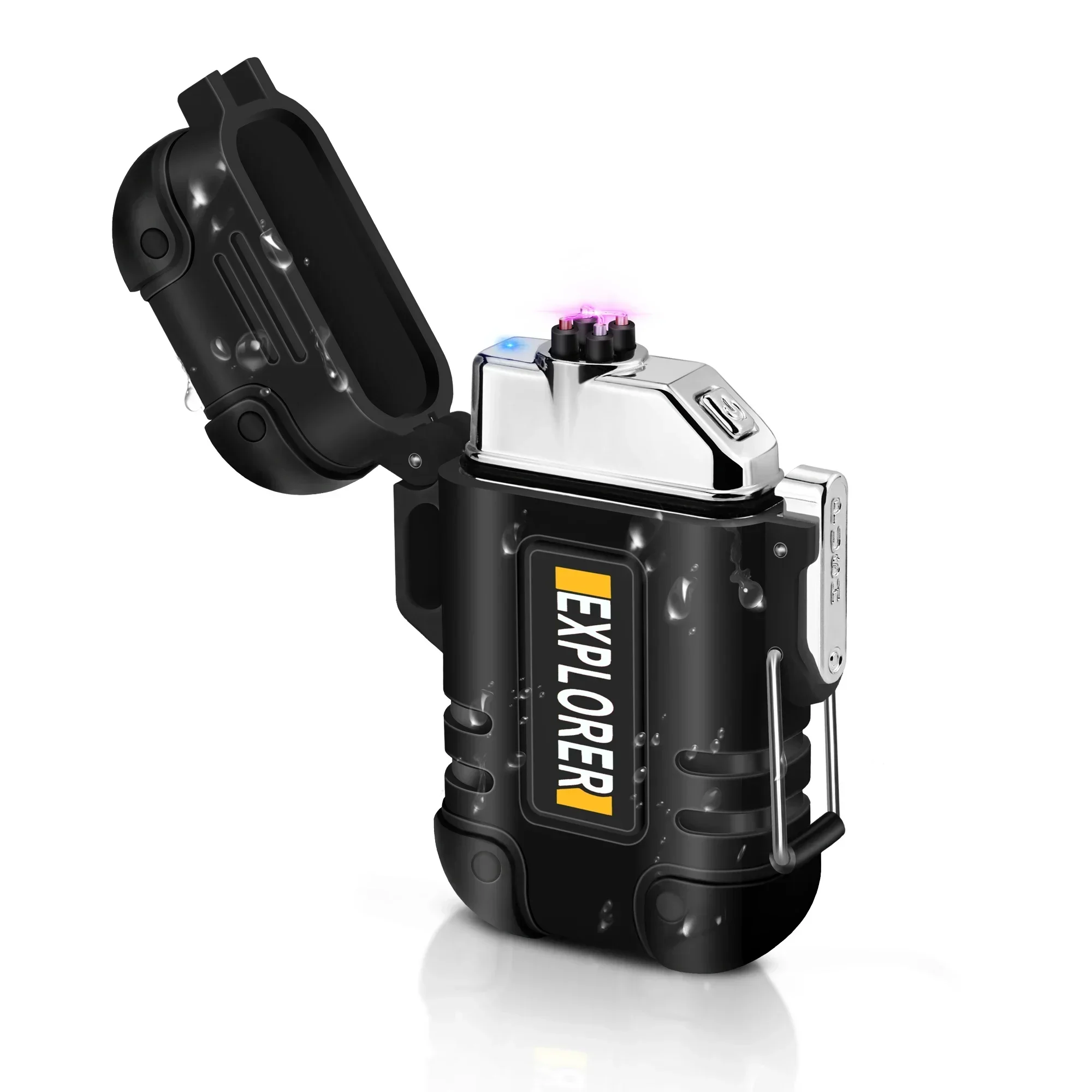 Wasserdicht USB Ladung Elektrische Feuerzeug Dual Bogen Feuerzeug Flammenlose Plasma Feuerzeug draussen Wandern Camping Rauchen Zubehör: Schwarz