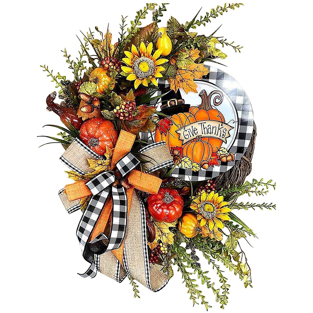 Fall Wreath Autume Theme For Front Door Farmhouse Wreaths Pumpkin And Sunflower Bowknot Garland Thanksgiving Day Decoratioon
