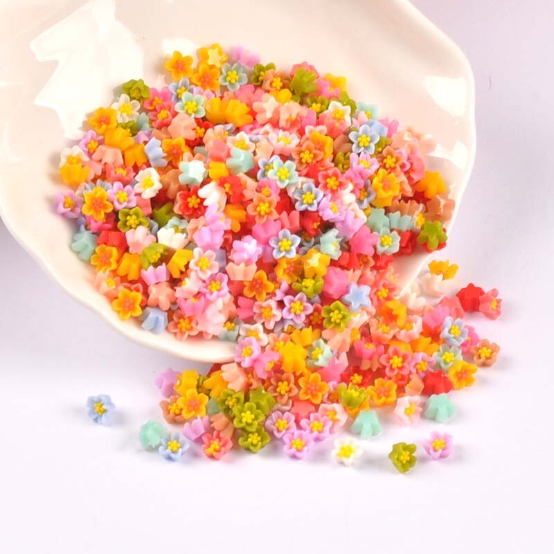 100 Stuks 6Mm Gemengde Mini Plaksteen Hars Bloem Cabochons Versieringen Scrapbooking Craft Diy Nail Decoratie Cp3149