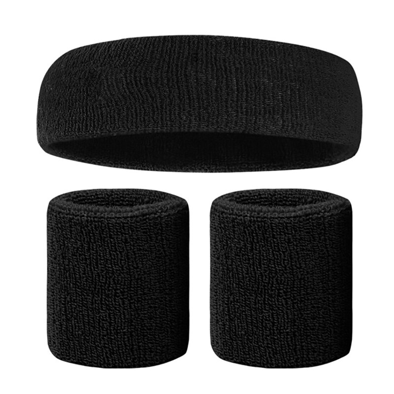 Pols Sport + 1 Pc Hair Band Wrap Bandage Fitness Hand Ademend Zweet Ondersteuning Polsband Absorberende Hoofd Wrap Katoen Set: B