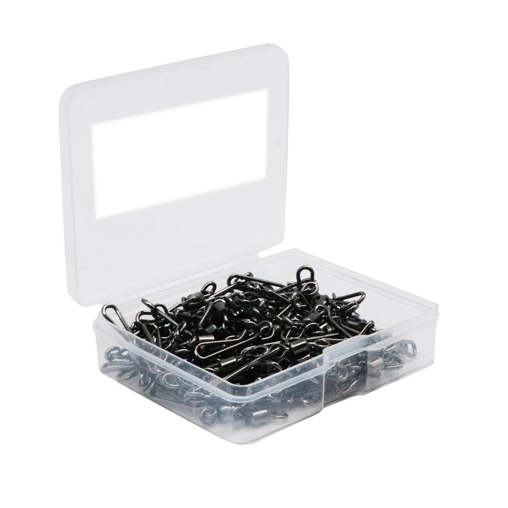 50-100pcs/box Stainless Steel Fishing Swivels Snap Interlock Rolling Swivel With Hooked Snap Hooks Fish Accessories Tool
