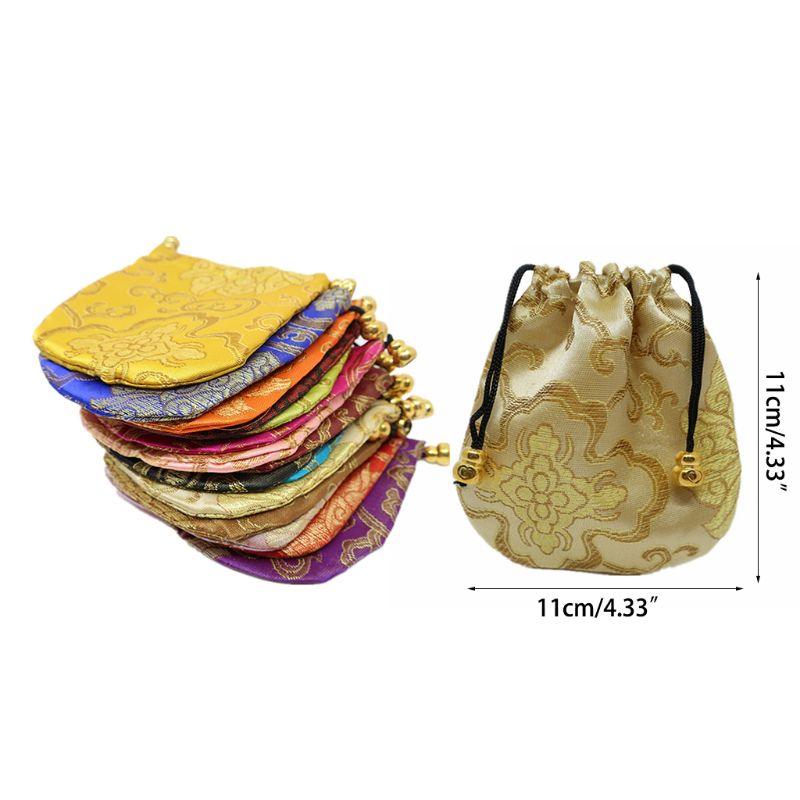 24pc Silk Brocade Jewelry Pouch - Small Satin Coin Purse with Chinese Embroidery Drawstring