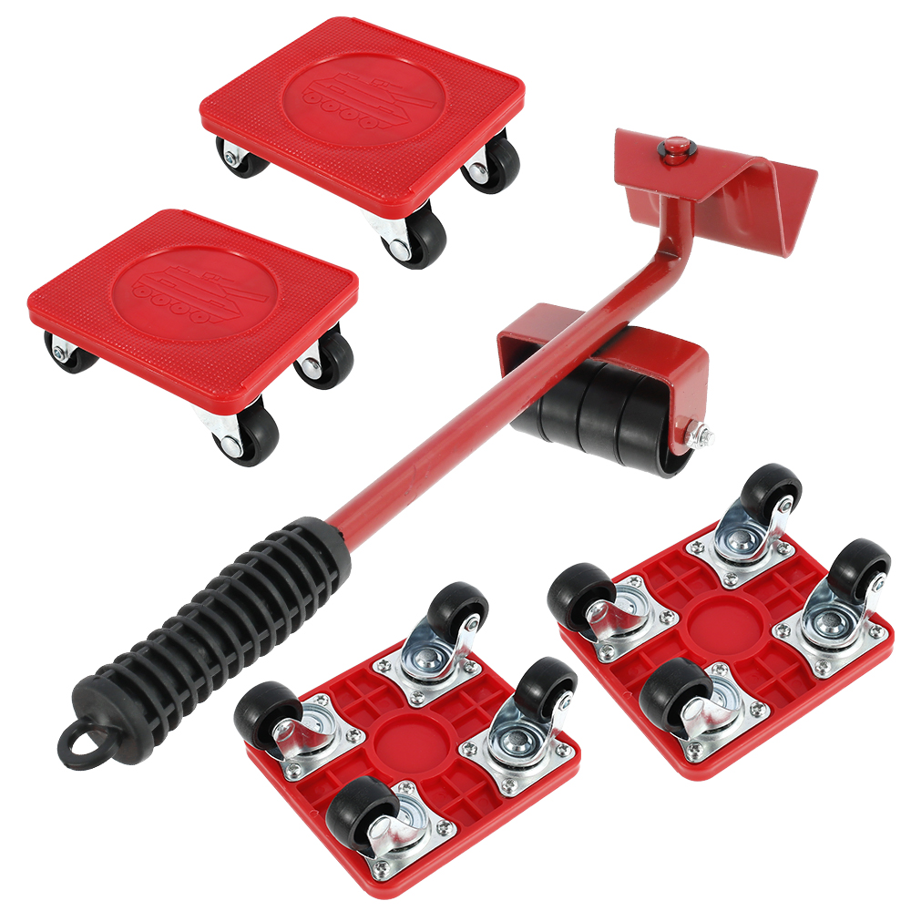 Furniture Mover Set Portable Furniture Mover Tool Labor-Saving Transport Lifter Heavy Stuffs Moving Wheel Roller Bar Hand Tools: Red, Silver Tone