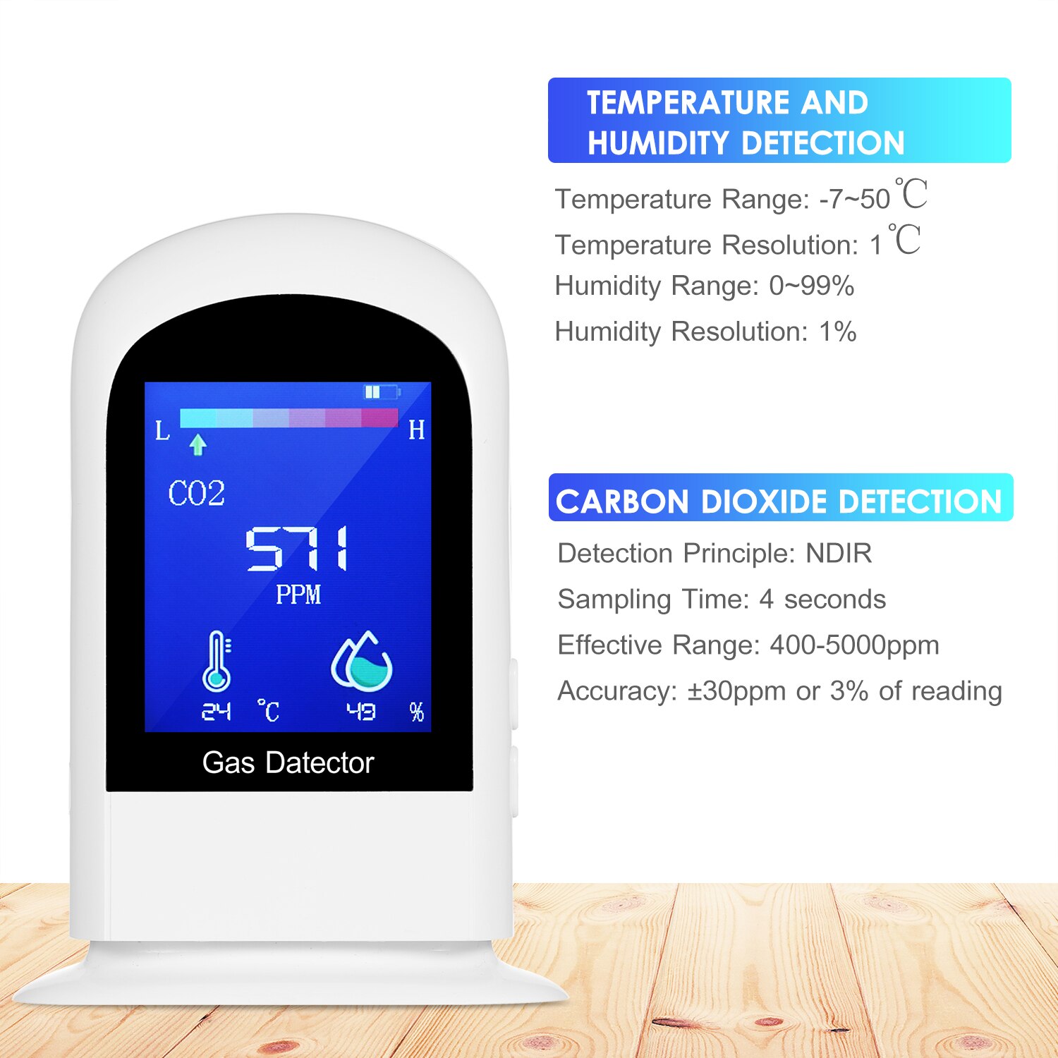 Rechargeable Gas Detector Digital CO2 Meter Temper... – Grandado