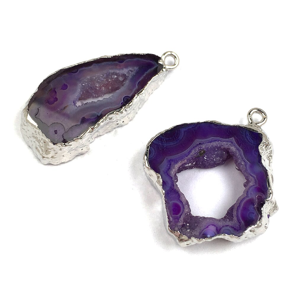 LE CIELO 1PC Naturale di Pietra di Vendita Caldo Alla Moda Agate Pendenti Con Gemme E Perle Del Pendente Della Collana per Monili Che Fanno FAI DA TE Collana: Purple Silver