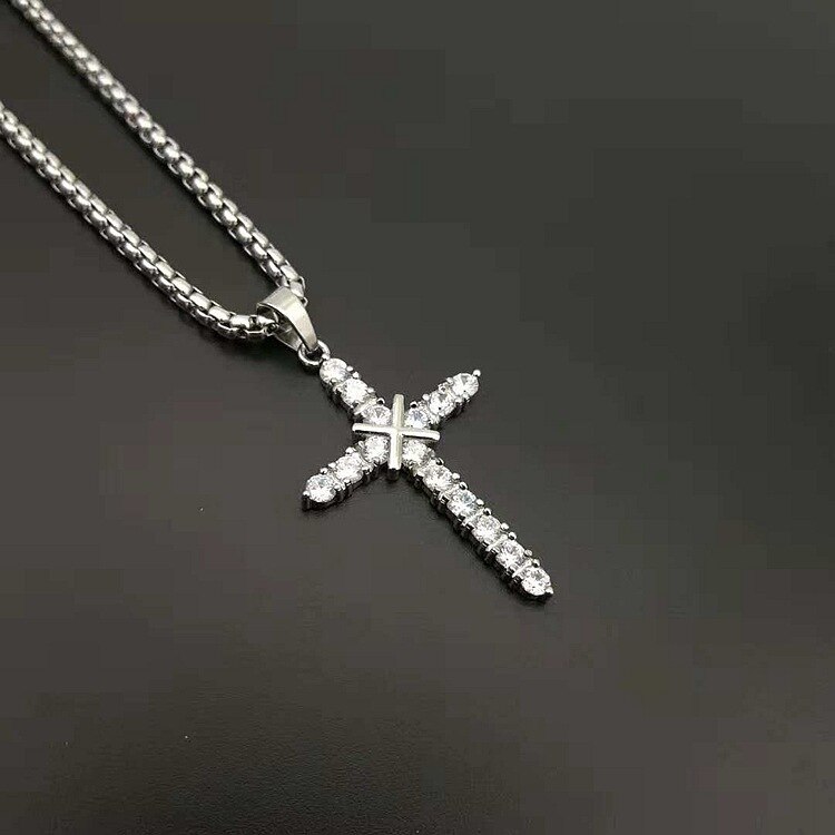 Mannen Vrouwen Hip hop 2 kleur Zirkoon Kruis Hanger Goud Zilver Rvs Iced CZ Cross Hangers Ketting Ketting Mode sieraden: Silver / only pendant