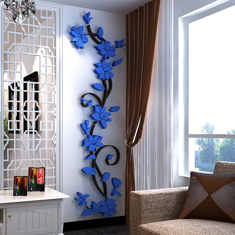 3D Acryl Muursticker DIY Rose Bloem Wijnstok Muurstickers Muurschilderingen Behang Thuis TV Sofa Achtergrond Muur Poster Decoratie