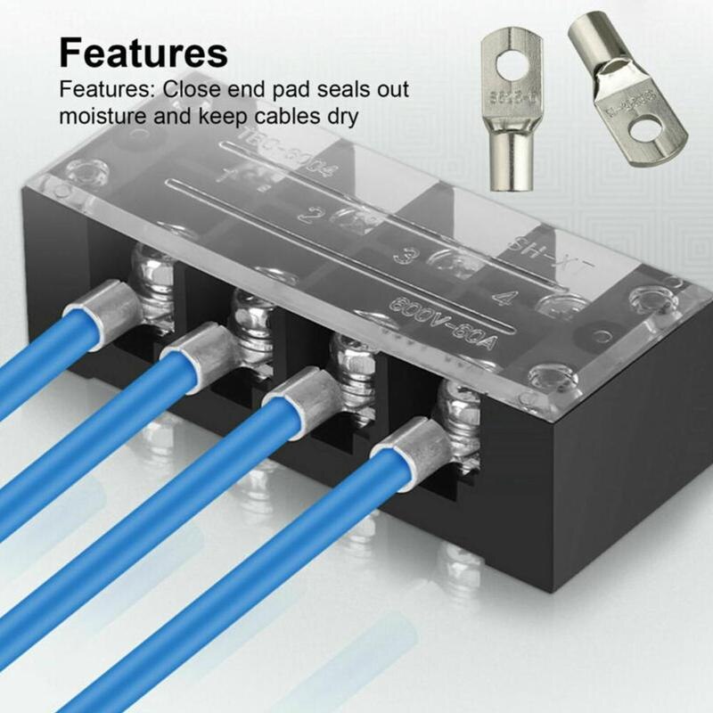 140PCS/SET SC25-6 25-8 25-10 25-12 Copper Cable Lug Kit Cable Lugs Nose Hole Terminals Battery Copper Bolt Connector Tinned U5E6