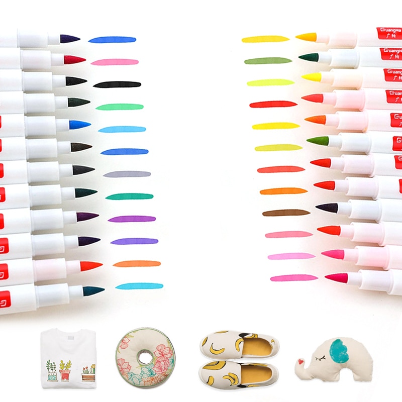 12/24 Kleuren Stof Verf T-shirt Brush Marker Pigment Waterdichte Inkt Marker Voor Textiel Ideaal Kleding Accessoires Diy Schilderen