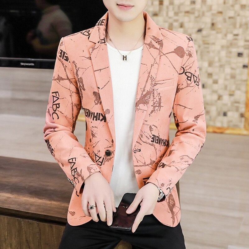 printemps Blazer Veste Hommes Veston Imprimé Hombre Mariage Costume D'affaires Décontracté Veste Streetwear Sociale Costume Homme: Rose / XXXL