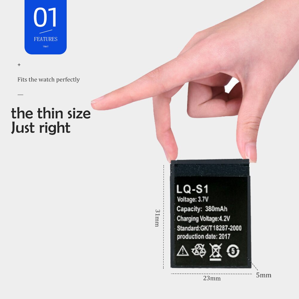 Batería de litio recargable para reloj inteligente, pila de LQ-S1 de 3,7 V y 380mAh para AB-S1 DJ-09 DZ09 GJD HKS-S1 FYM-M9 QW09 W8S