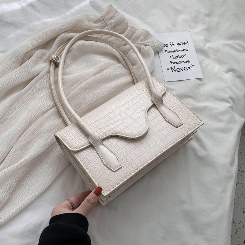 Steenpatroon paarse pu leren schoudertassen voor vrouwen eenvoudige handtassen dames handtas dames tassen: Beige