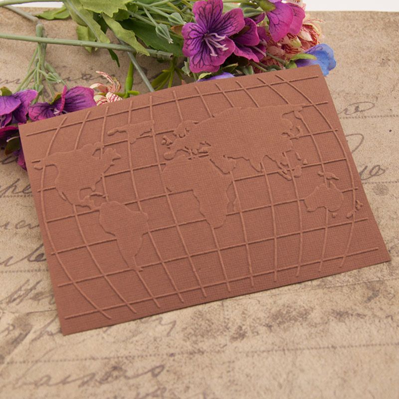 Plantilla de carpeta de plástico en relieve DIY foto de libro de recuerdos álbum hacer tarjetas de decoración Craft mapa del mundo