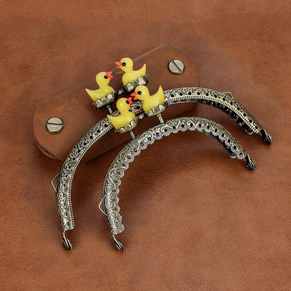 Fermoir serrure en forme de canard jaune, 8.5/12.5CM, pour sacs, Bronze, Arc métallique, cadre de porte-monnaie en dentelle, bricolage, artisanat, accessoires de couture