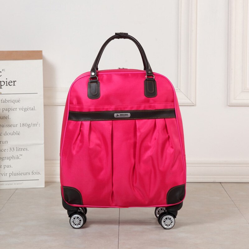 Kvinder vognbagage rullende kuffert mærke afslappede striber rulletaske rejsetaske på hjul bagage kuffert: Rosenrød