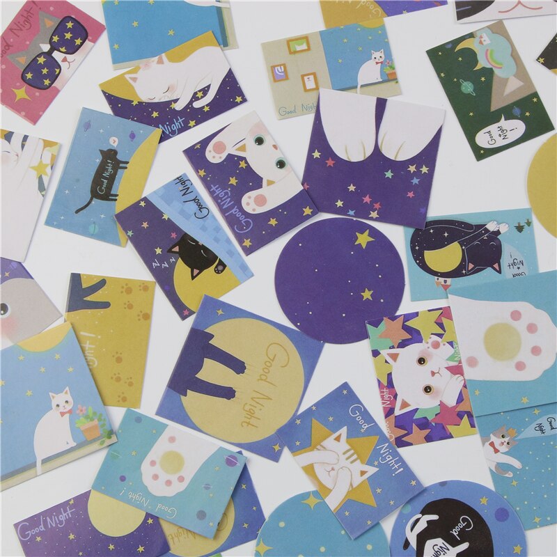 40 Stks/doos Kat Night Mini Papier Sticker Set Decoratie Diy Dagboek Scrapbooking Afdichting Sticker Kawaii Briefpapier