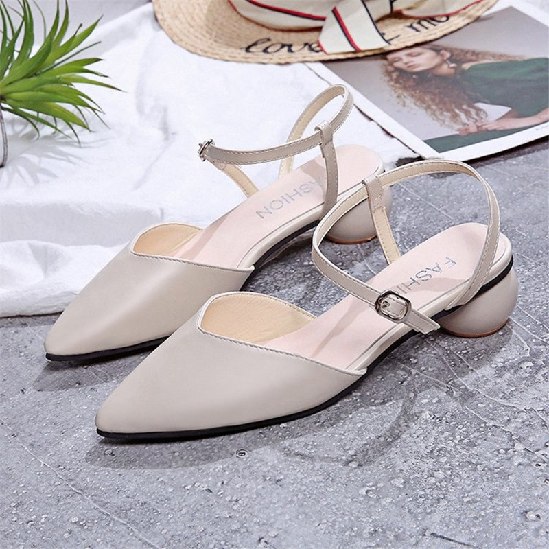 Leren puntige sandalen dames lente zomer schoenen dames gesp band ronde hak pumps ribband feest dames schoenen