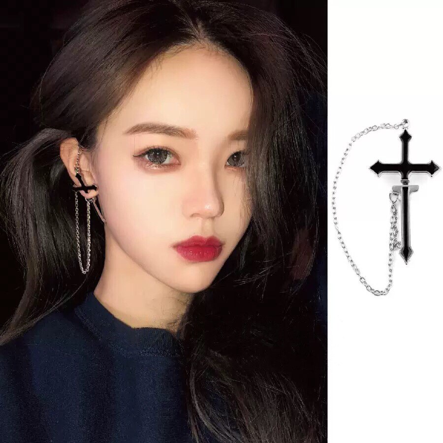 Cross Earrings For Women1PC Vintage Long Chain Cross Zipper Earrings For Men Women Party Punk Jewelry