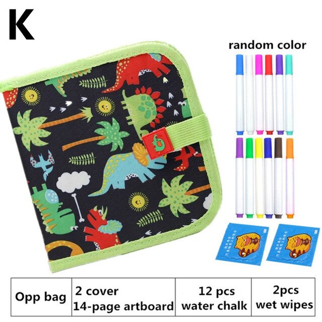 Baby DIY Drawing Book Portable Soft Chalk Drawing Board Coloring Book With Water Chalk Kid Painting Blackboard: K 14 pages