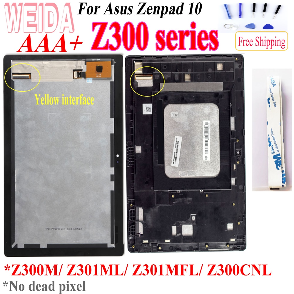 WEIDA Für Asus Zenpad 10 Z300M Z301ML Z301MFL Z300CNL Gelb kabel 1280*800 LCD Display Touch Screen Montage Rahmen für Z300 LCD