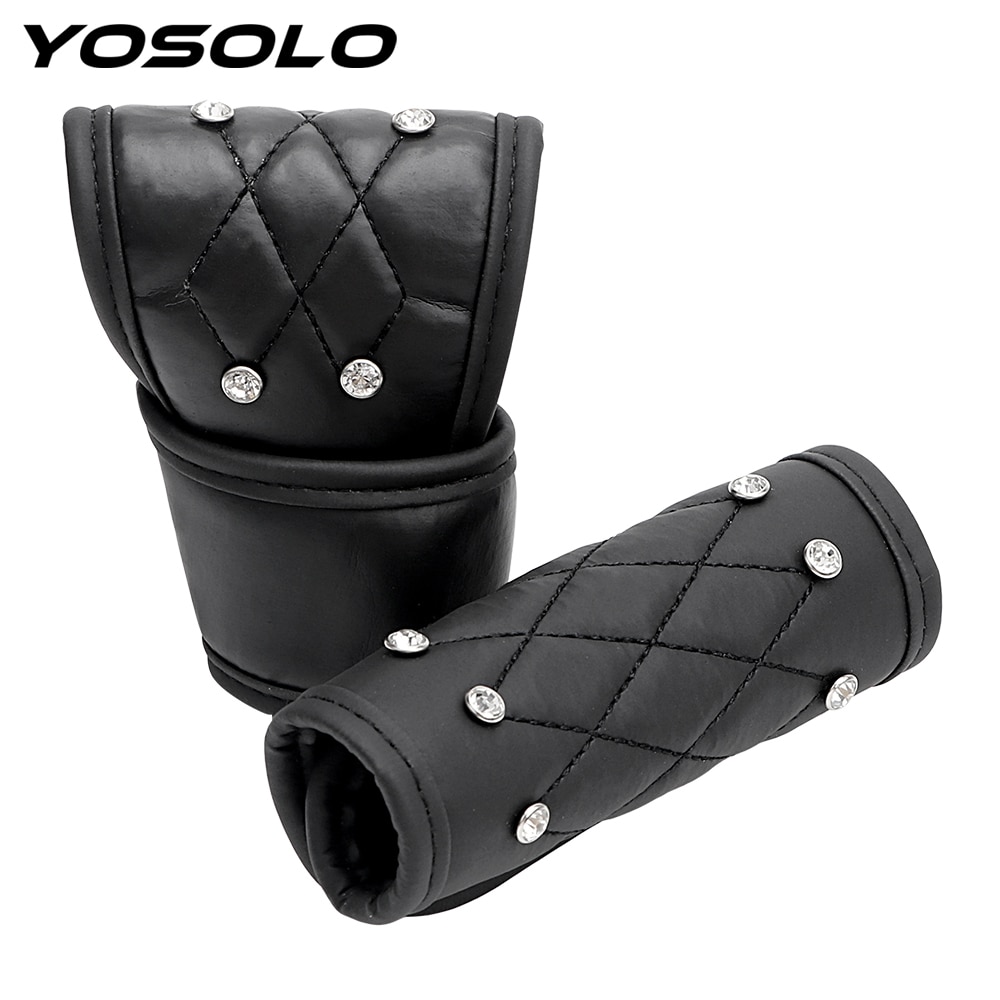 YOSOLO 2 stks/set Handrem Gear Cover Crystal Car Auto Universal Pookknop Cover Leather Padding Handrem