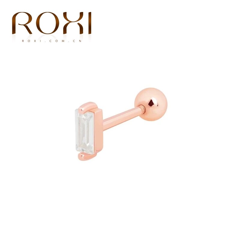 Roxi cool sølv 925 smykker gevind enkelt stige firkantet zirkon mini øreringe til kvinder piercinger pendientes kolczyki: Rose guld