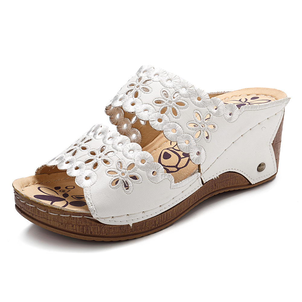 été gladiateur femmes chaussures décontracté fleurs creux crochet boucle sandales cale plate-forme Sandalias Mujer taille 36-41