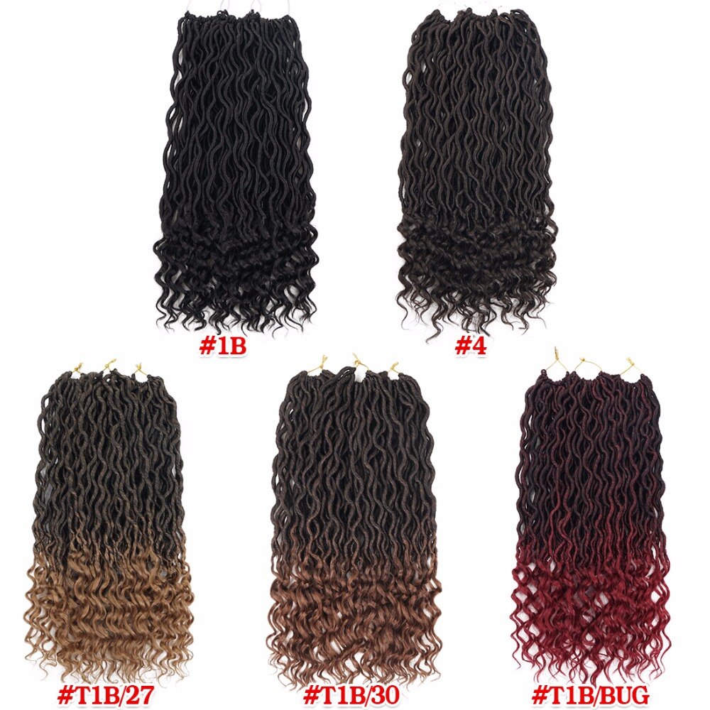 Youngther Wavy Goddess Locs Curly Crochet Braids Synthetic Crochet Braids Ombre Braiding Hair Faux Locks 18 inch