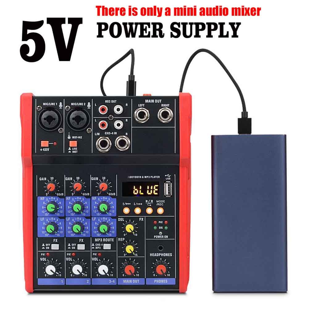 4 Channels Sound Card DJ Console Stereo Mini Audio Mixer Karaoke Music Home Protable USB 5V Bluetooth Live Performance Studio