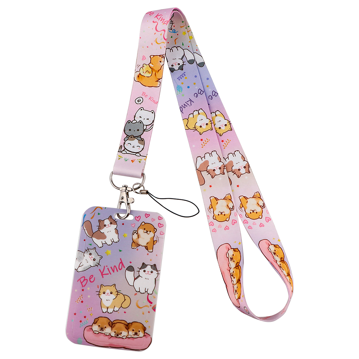 Cartoon Cat Lanyard Keychain Multifunction ID Card Badge Holder Camera USB Cell Phone Neck Strap Key Ring Accessories: Orange