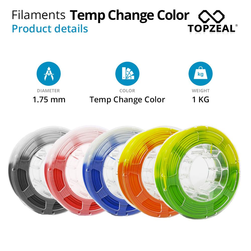 TOPZEAL PLA Filament Farbe Geändert durch Temperatur, 1KG Spule 1.75mm Filament PLA, dimensional Genauigkeit +/-0.05mm für 3D Drucker