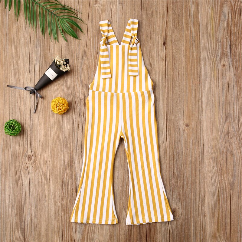 Summer Infant Baby Girls Rompers Overalls Striped Print Sleeveless Belt Jumpsuits Pants Clothes 6M-5Y