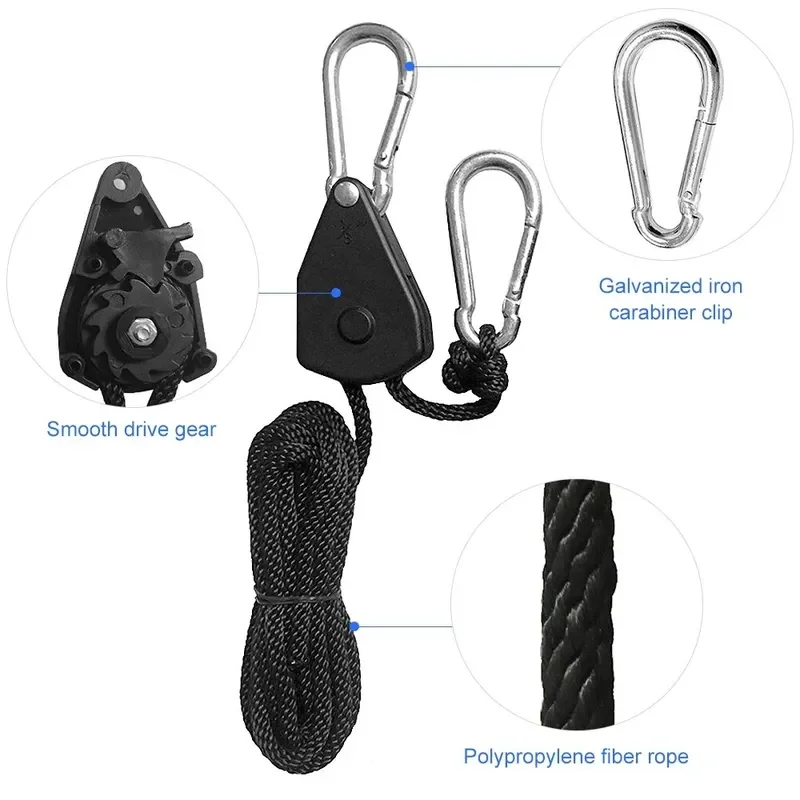 4pcs Adjustable 8inch Lanyard Hanging for Tent Fan Grow Plant Lamp Pulley Ropes Pulley Lifting Pulley Hook Tent Accessories