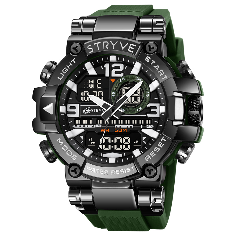 STRYVE Watch 8029 Popular Sports Men's Watch Good Analog-Digital Dual Movement Calendar Luminous Waterproof Watches: Pink
